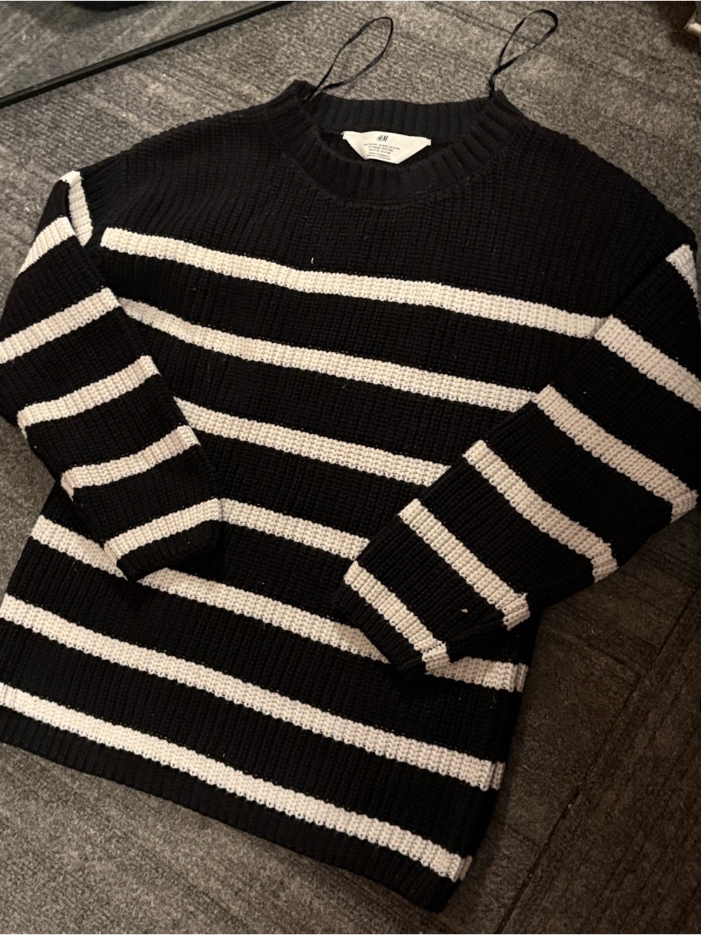H&M Black and White Striped Crewneck Sweater